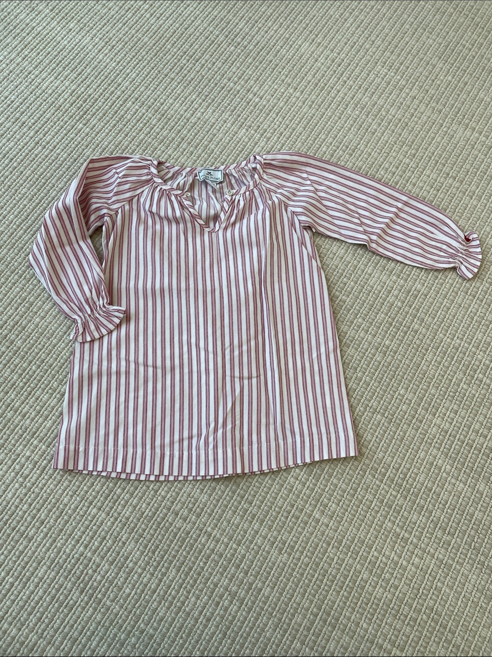 Girls Striped Pink Long-Sleeve Peasant Dress